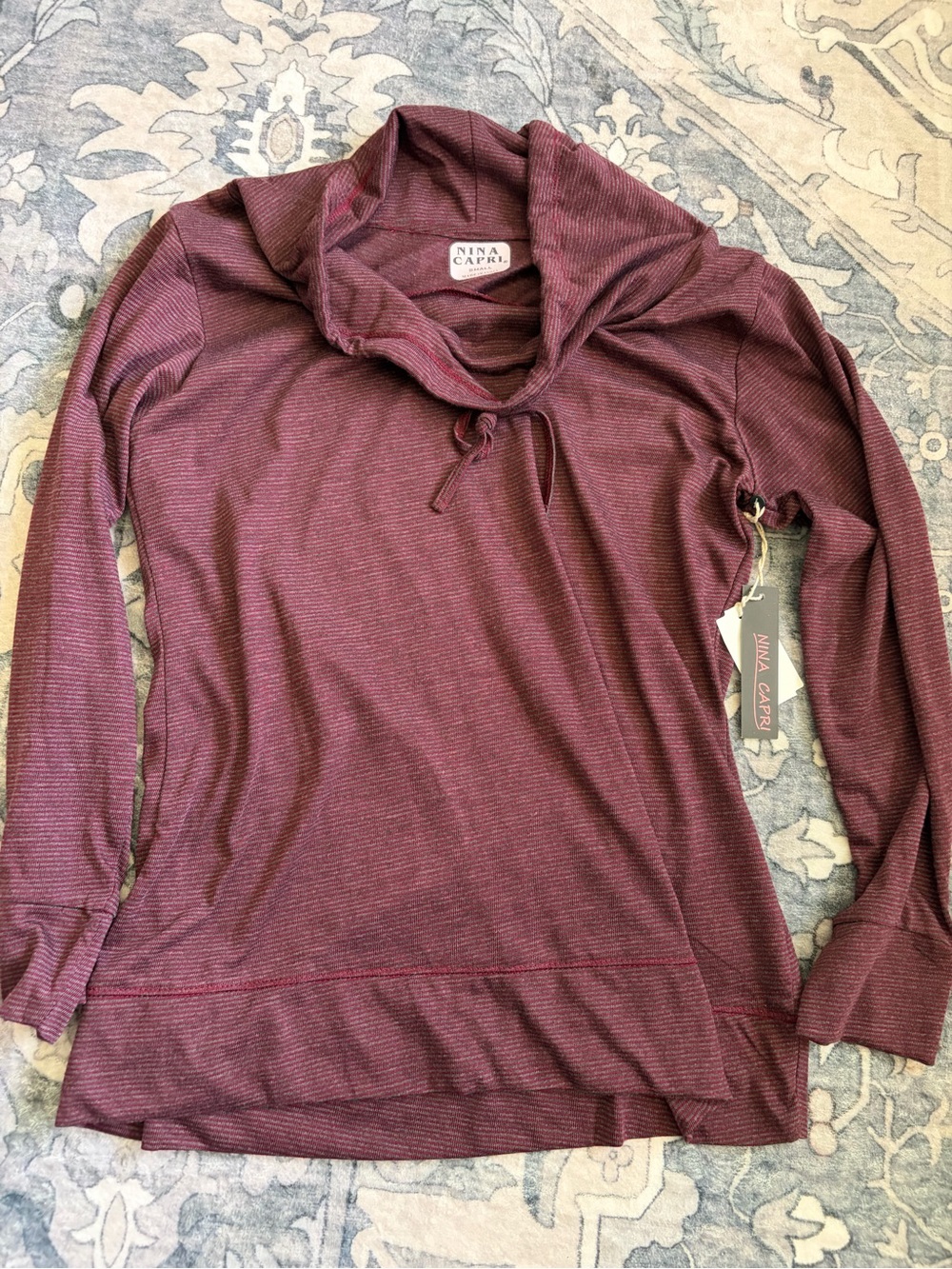 Nina Capri Burgundy Cowl Neck Lightweight Sweater
